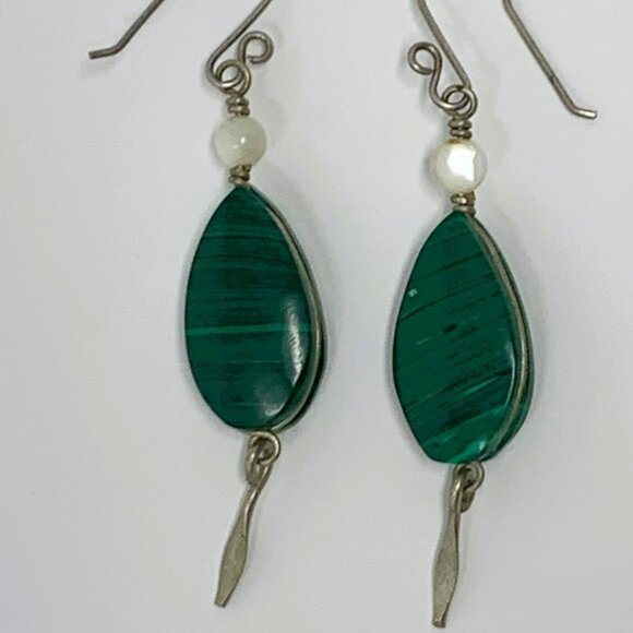 Malachite Drop Earrings with Shell Beads - Picture 11 of 11